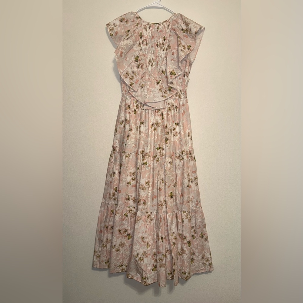 Storia Pink Floral Tiered Ruffle Maxi Dress